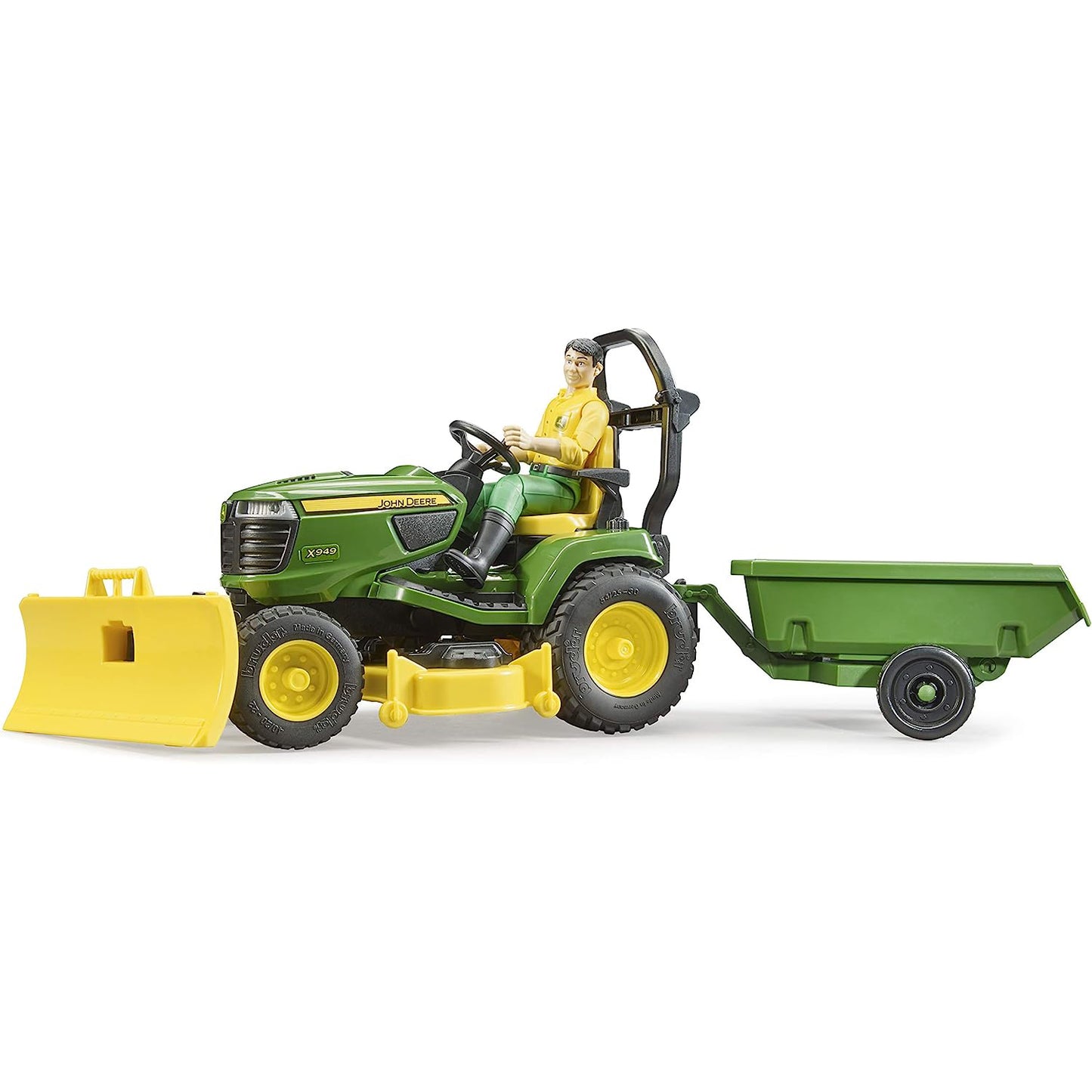 Bruder 09824 bworld John Deere Lawn Tractor w Trailer and Gardener