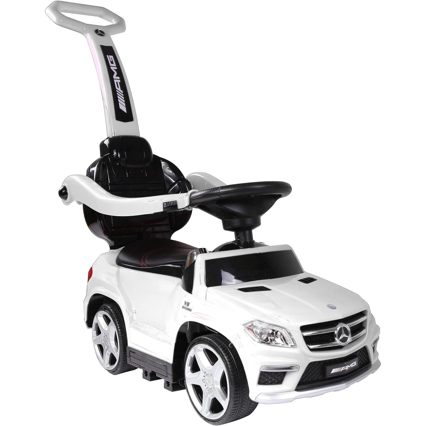 Best Ride-On Cars Baby Toddler 4-in-1 Mercedes Push Car Stroller w/ Led Lights for Ages 1-3, White