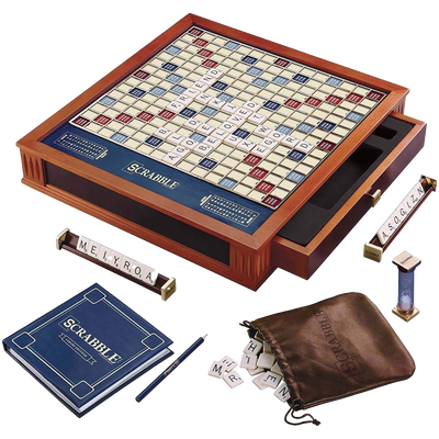WS Game Company Scrabble Trophy Luxury Edition with Rotating Wooden Game Board