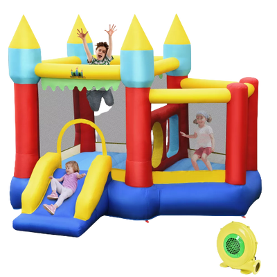 Costway Inflatable Bounce House Slide Jumping Castle w/ Tunnels Ball Pit & 480W Blower