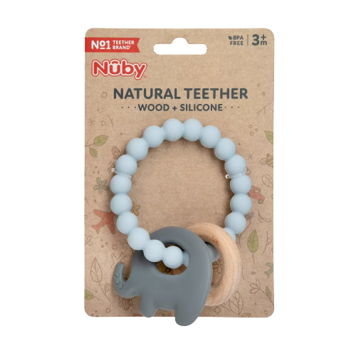 Nuby Silicone and Wood Teething Bracelet - Gray