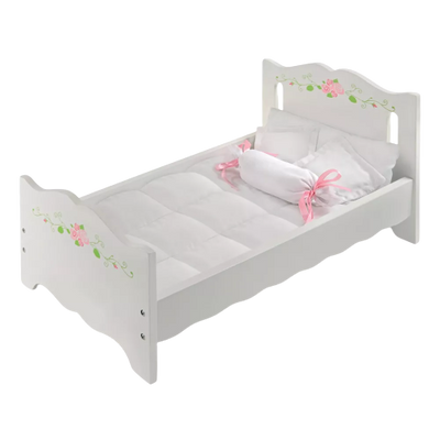 Badger Basket Doll Bed with Bedding and Free Personalization Kit - White Rose