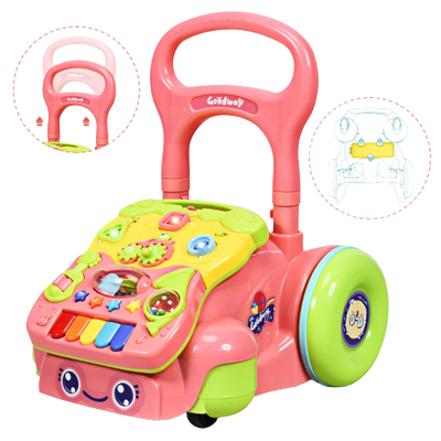 Costway Baby Sit-to-Stand Learning Walker Toddler Activity Musical Toy w/ LED Light PinkBlue