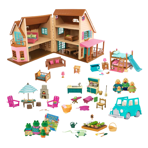 Li'l Woodzeez Toy House with Accessories 127pc - Honeysuckle Hillside Cottage