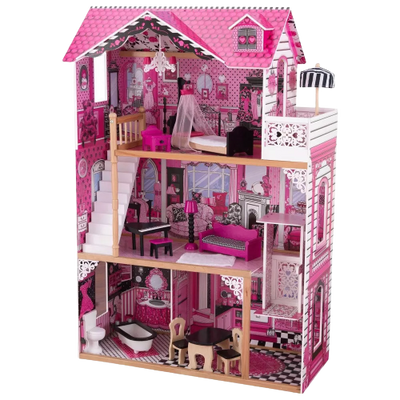 KidKraft 65093 Wooden Amelia Pretend Play 3 Level Dollhouse Toy with Colorful Furniture and Elevator for Kids Ages 3 and Up