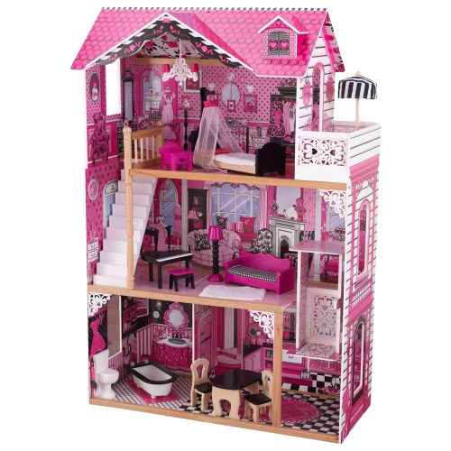 KidKraft 65093 Wooden Amelia Pretend Play 3 Level Dollhouse Toy with Colorful Furniture and Elevator for Kids Ages 3 and Up