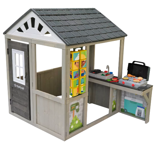 KidKraft Patio Party Wooden Outdoor Playhouse with Spinner Block Puzzl ...