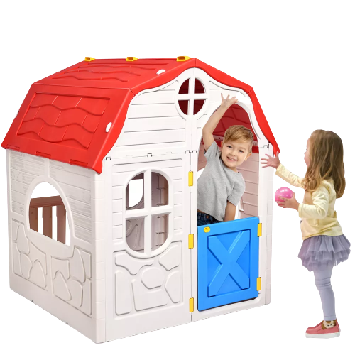 Costway Kids Cottage Playhouse Foldable Plastic Play House Indoor Outdoor Toy Portable