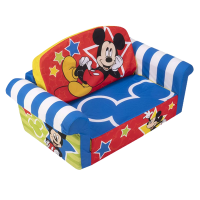 Marshmallow Furniture Kids 2-in-1 Flip Open Comfortable Foam Compressed Lounging Sofa Chair and Extendable Sleeper Bed, Mickey Mouse