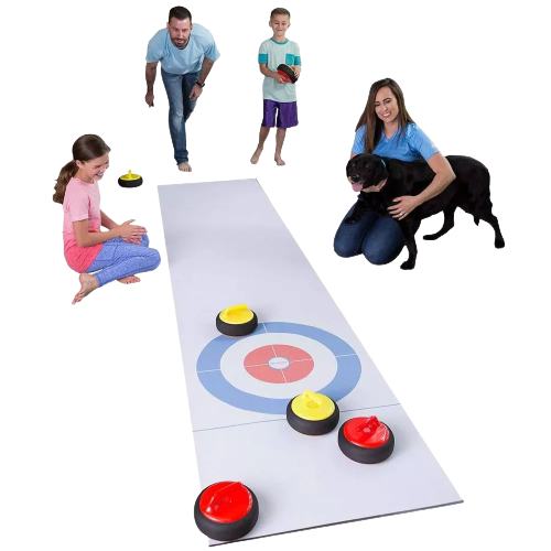 HearthSong Curling Zone Indoor Family Game with Six Battery-Operated Hovering Stones and 11½′L x 2½′W Mat