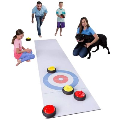 HearthSong Curling Zone Indoor Family Game with Six Battery-Operated Hovering Stones and 11½′L x 2½′W Mat