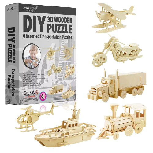 6pk Wooden Puzzle Transportation Set - Hands Craft