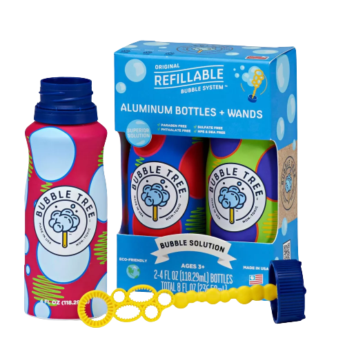Bubble Tree Aluminum Bottles & Wands Bubble Solution - 4 fl oz Each