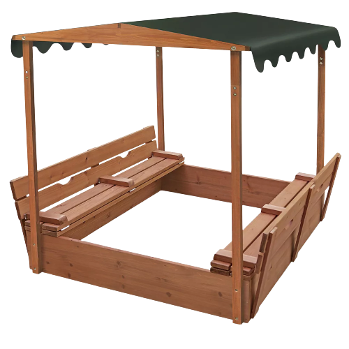 Badger Basket Covered Convertible Cedar Sandbox with Canopy and Two Bench Seats