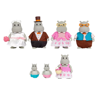 Li'l Woodzeez Pitterpotemus Hippo Family Small Figurines Wedding Set
