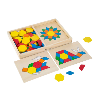 Melissa & Doug Pattern Blocks and Boards - Classic Toy With 120 Solid Wood Shapes and 5 Double-Sided Panels