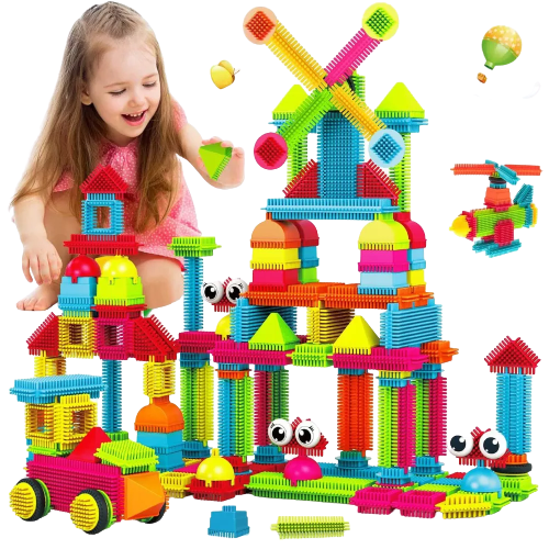 Contixo ST5 STEM Building Toys, 144 pcs Bristle Shape 3D Tiles Construction Educational Block, Creativity Beyond Imagination for Kids Ages 3-8