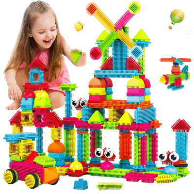 Contixo ST5 STEM Building Toys, 144 pcs Bristle Shape 3D Tiles Construction Educational Block, Creativity Beyond Imagination for Kids Ages 3-8